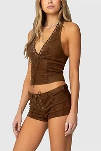 Edikted Sloane Faux Suede Micro Shorts