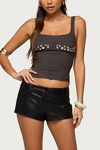 Edikted Melaney Faux Leather Micro Shorts
