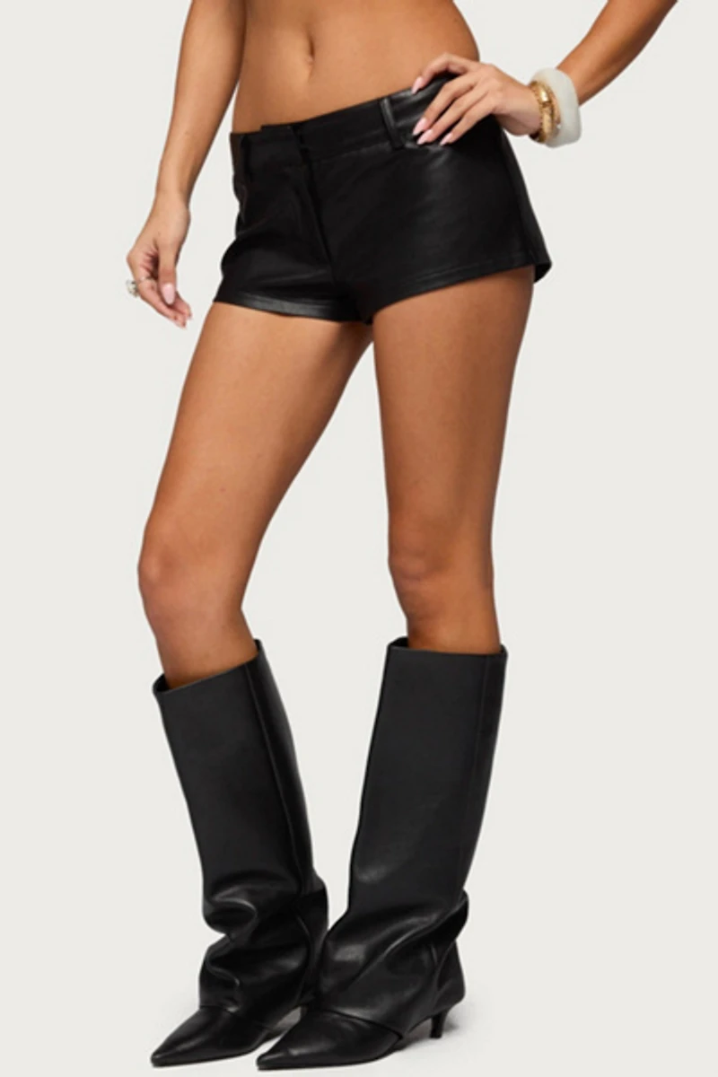 Edikted Melaney Faux Leather Micro Shorts