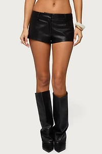 Edikted Melaney Faux Leather Micro Shorts