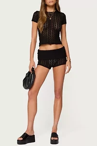 Edikted Rye Sheer Textured Foldover Shorts