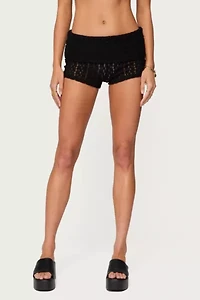 Edikted Rye Sheer Textured Foldover Shorts