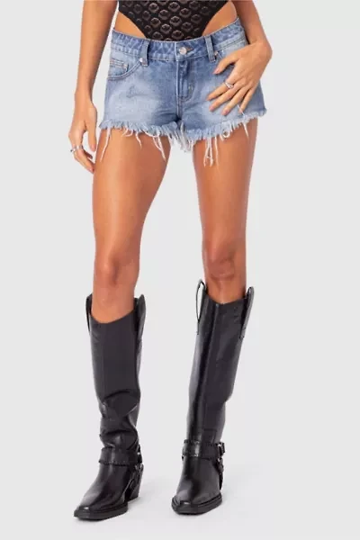 Edikted Erika Low Rise Frayed Denim Shorts