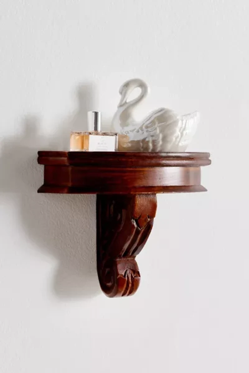 Corinne Carved Mango Wood Wall Shelf