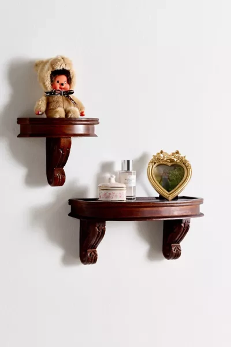 Corinne Carved Mango Wood Wall Shelf