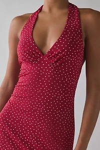 UO Head Over Heels Jersey Knit Plunging Halter Mini Dress