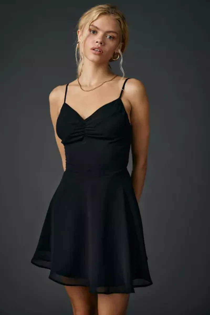 UO Over The Horizon Chiffon Fit-And-Flare Mini Dress