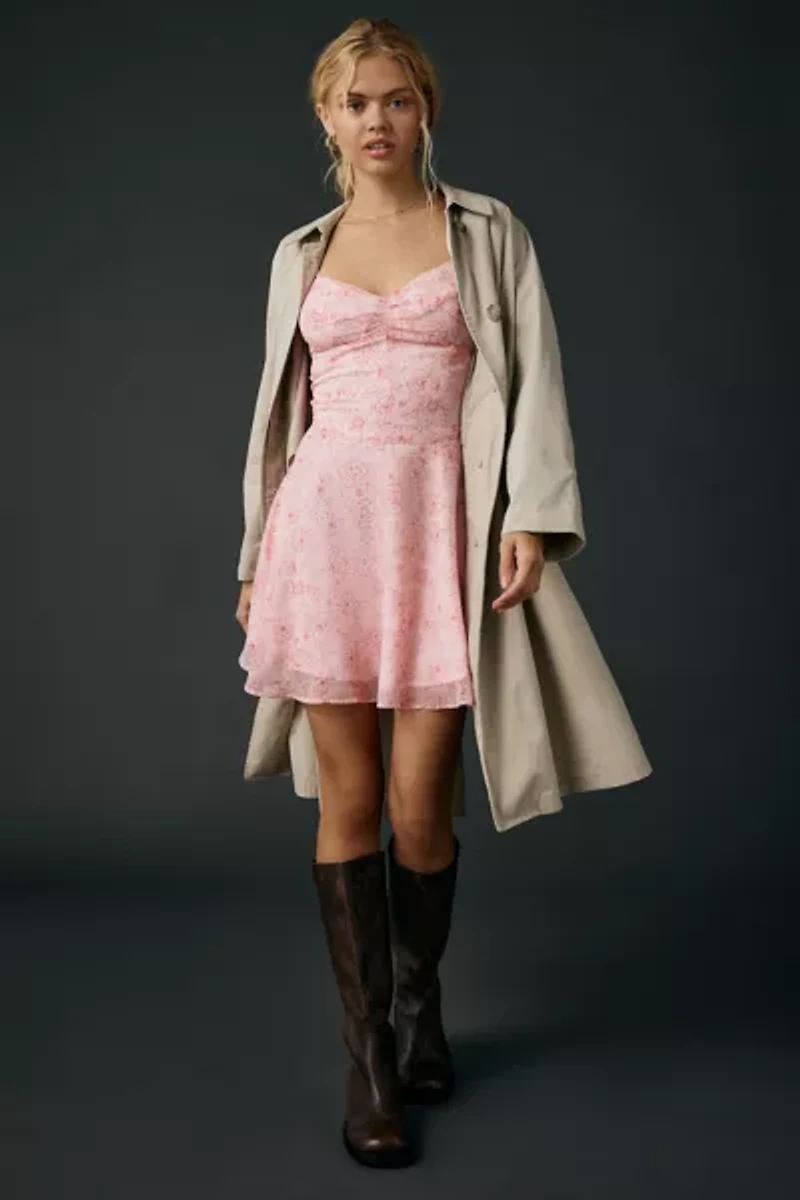 UO Over The Horizon Chiffon Fit-And-Flare Mini Dress