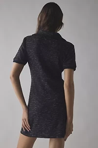 UO Golden Hour Ribbed Knit Short Sleeve Collared Mini Dress