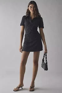 UO Golden Hour Ribbed Knit Short Sleeve Collared Mini Dress