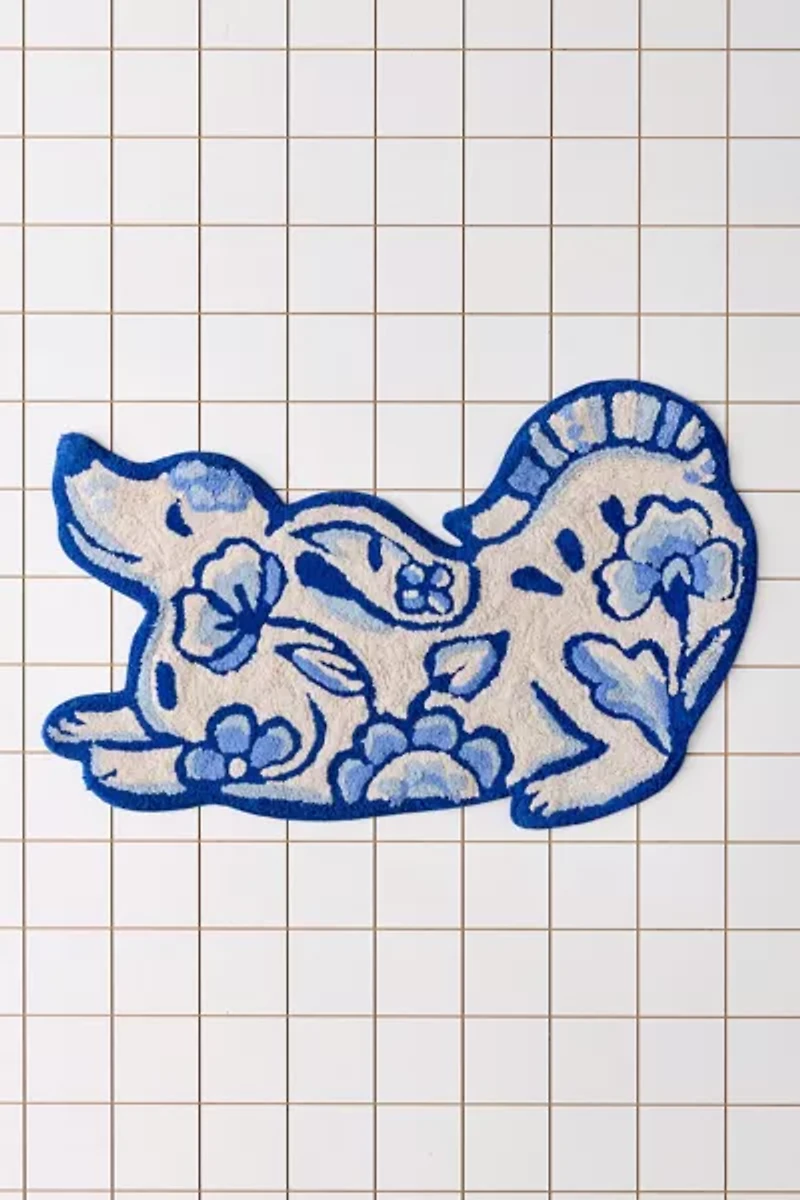 Delft Dog Shaped Plush Tufted Bath Mat