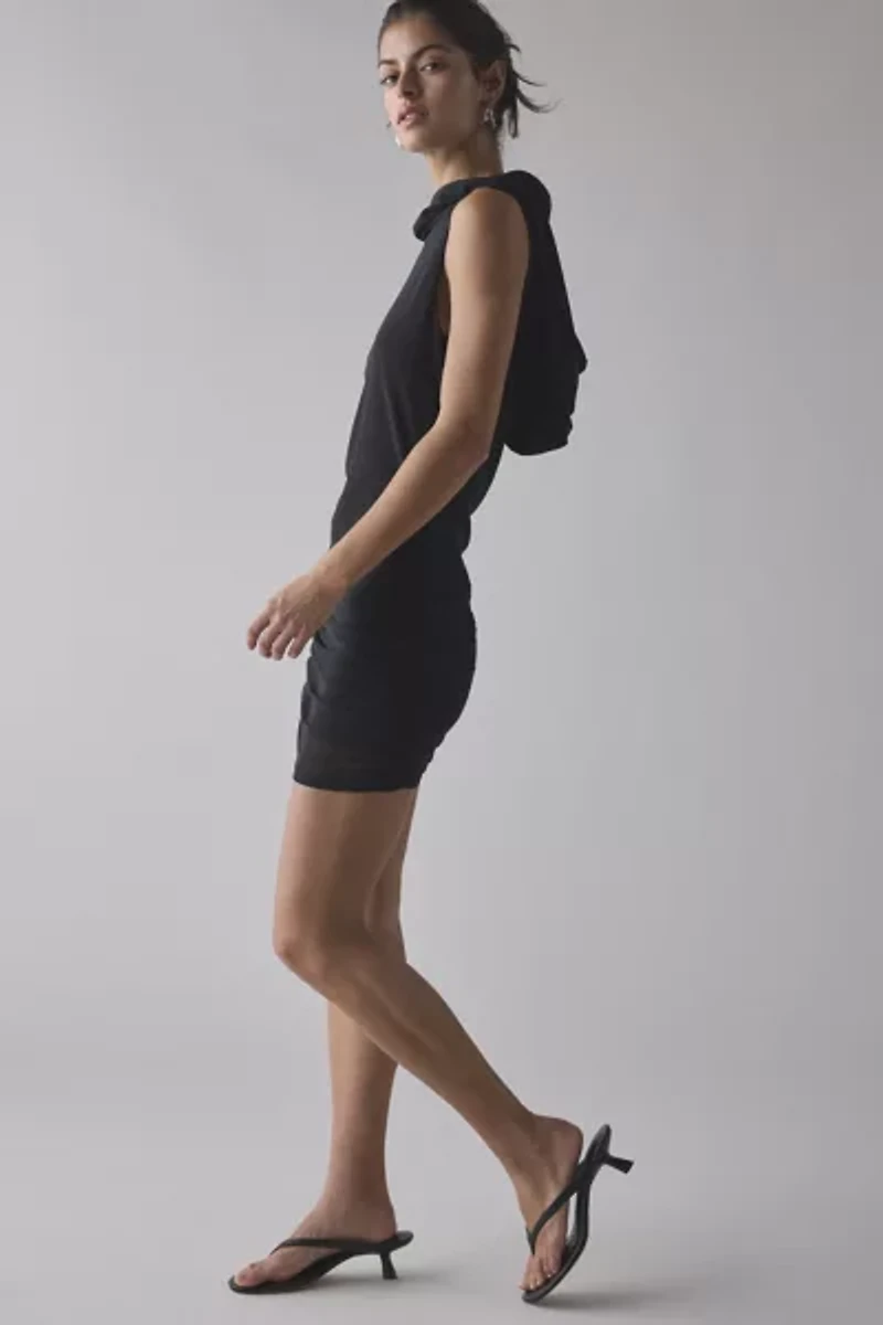 Lioness Ethereal Onyx Semi-Sheer Jersey Cowl Hooded Mini Dress