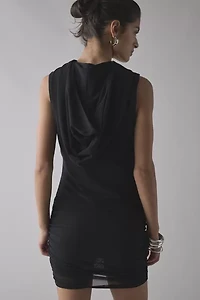 Lioness Ethereal Onyx Semi-Sheer Jersey Cowl Hooded Mini Dress