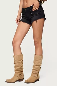 Edikted Studded Low Rise Denim Micro Shorts