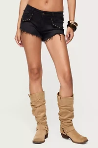 Edikted Studded Low Rise Denim Micro Shorts