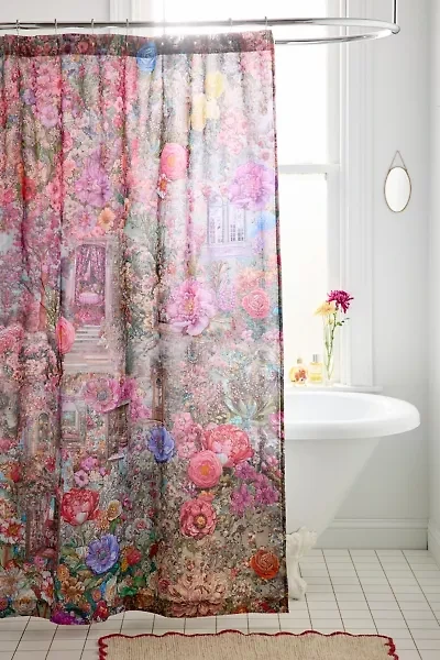 Yara Whimsical Floral Patterned Shower Curtain