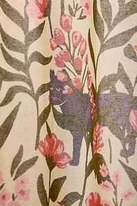 Wren Cat Greenery Patterned Shower Curtain