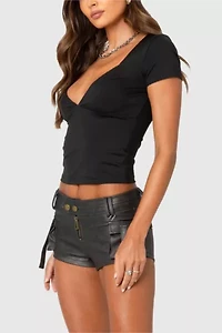 Edikted Washed Faux Leather Micro Cargo Shorts