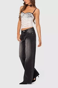Edikted Magda Low Rise Acid Wash Jeans