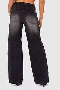 Edikted Magda Low Rise Acid Wash Jeans