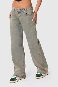 Edikted Magda Low Rise Acid Wash Jeans