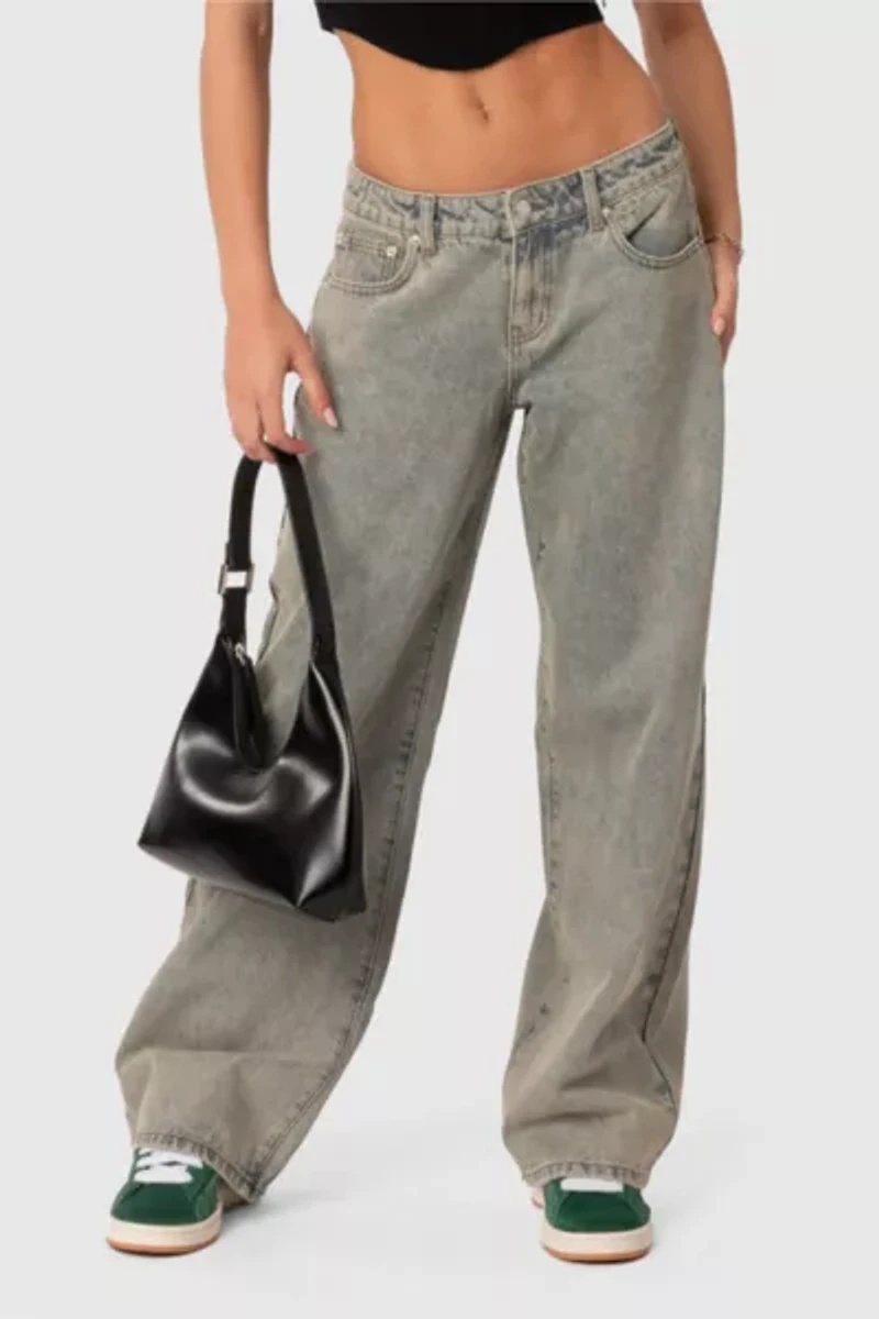 Edikted Magda Low Rise Acid Wash Jeans