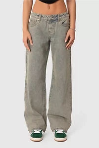 Edikted Magda Low Rise Acid Wash Jeans