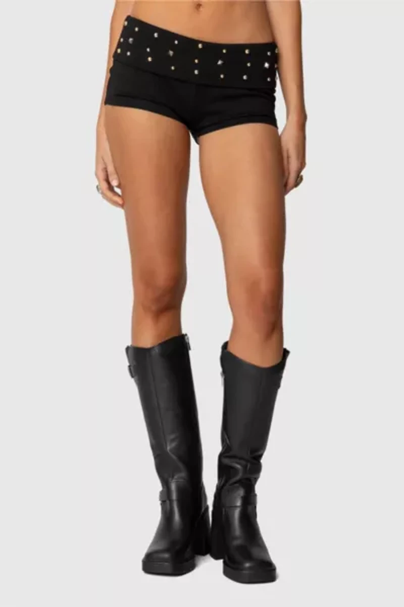 Edikted Studded Foldover Micro Shorts