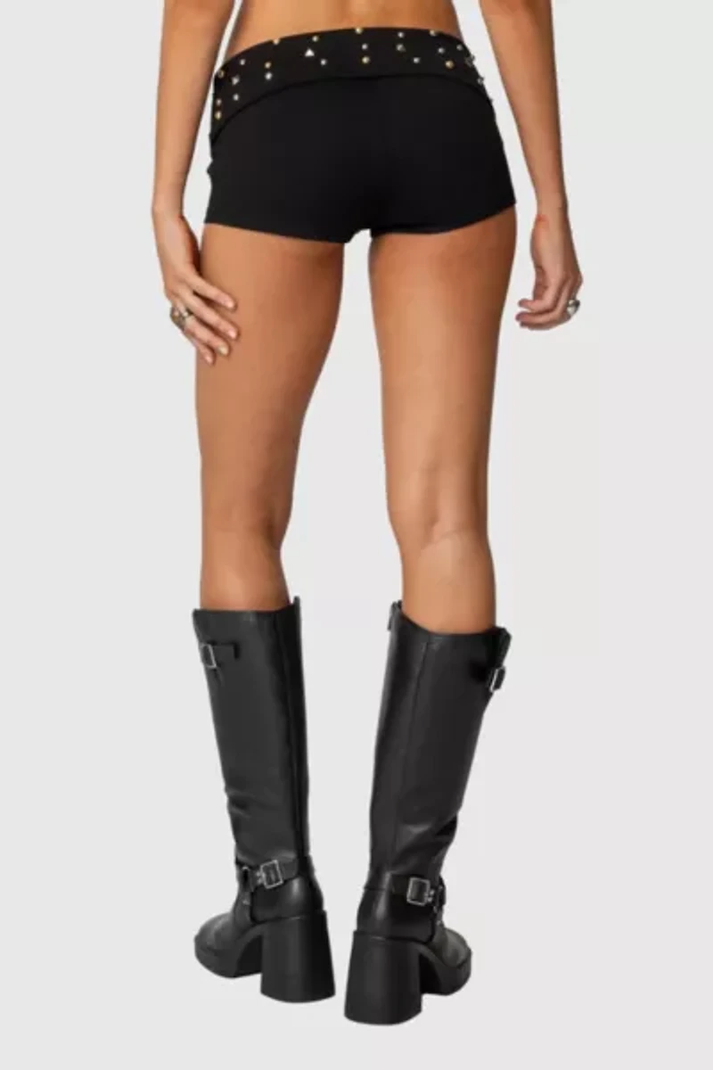 Edikted Studded Foldover Micro Shorts