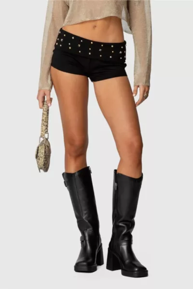 Edikted Studded Foldover Micro Shorts