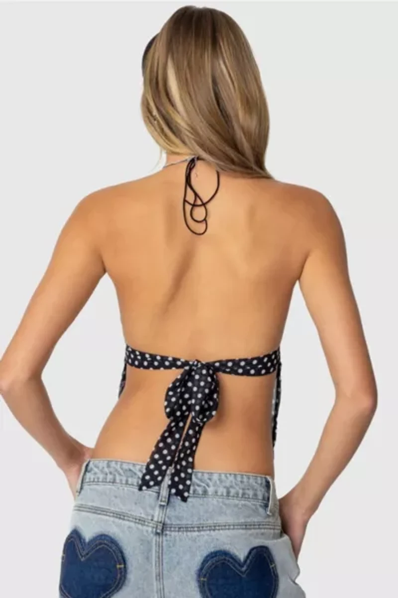 Edikted Polka Dot Backless Chiffon Top