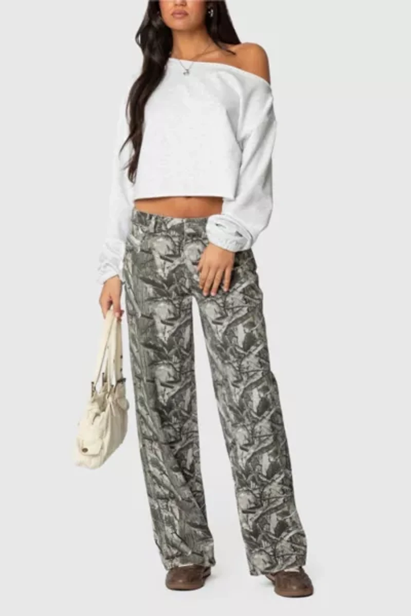 Edikted Camo & Bow Low Rise Jeans