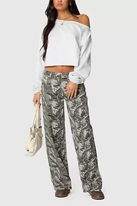 Edikted Camo & Bow Low Rise Jeans
