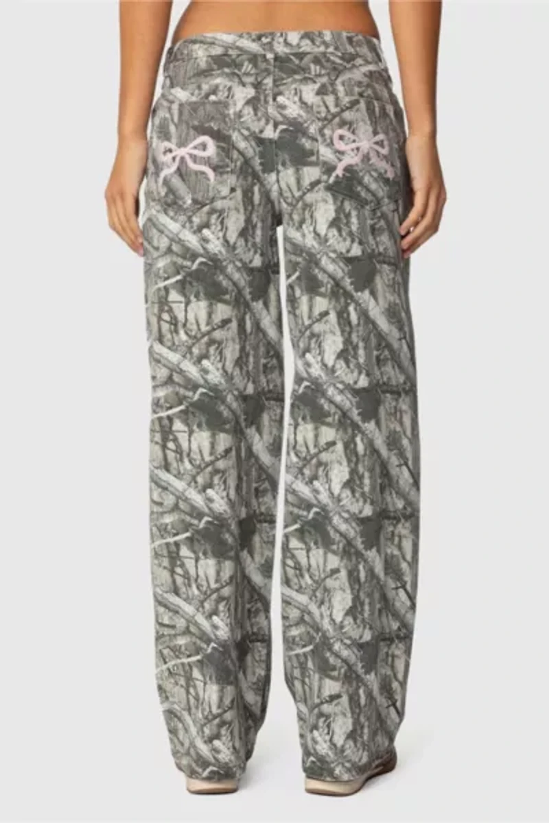 Edikted Camo & Bow Low Rise Jeans