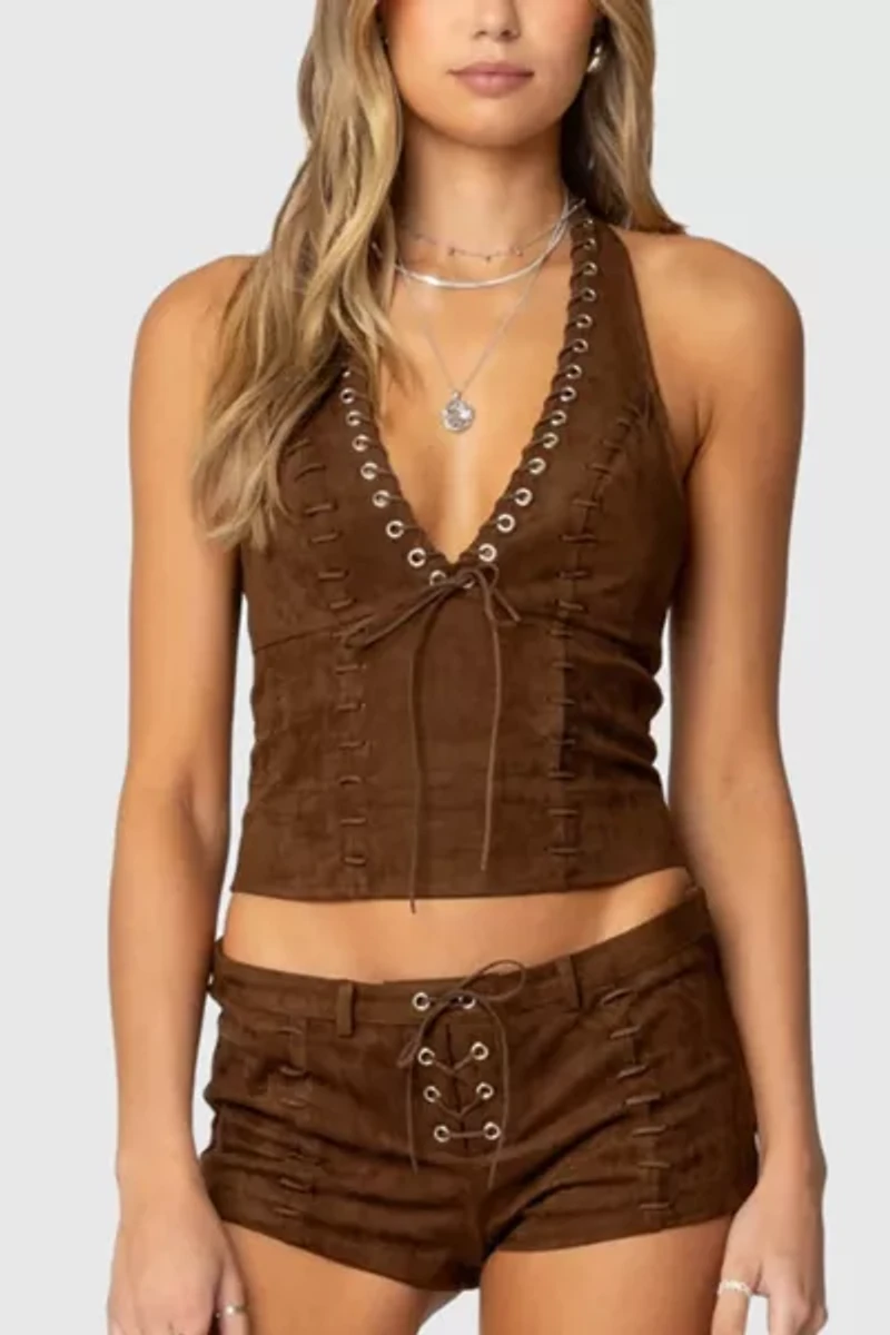 Edikted Sloane Faux Suede Halter Top