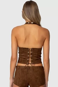 Edikted Sloane Faux Suede Halter Top