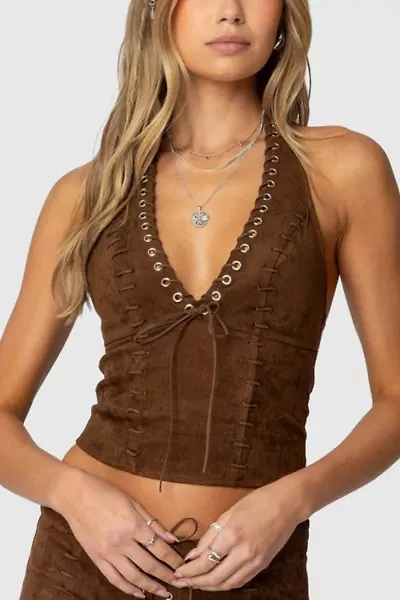 Edikted Sloane Faux Suede Halter Top