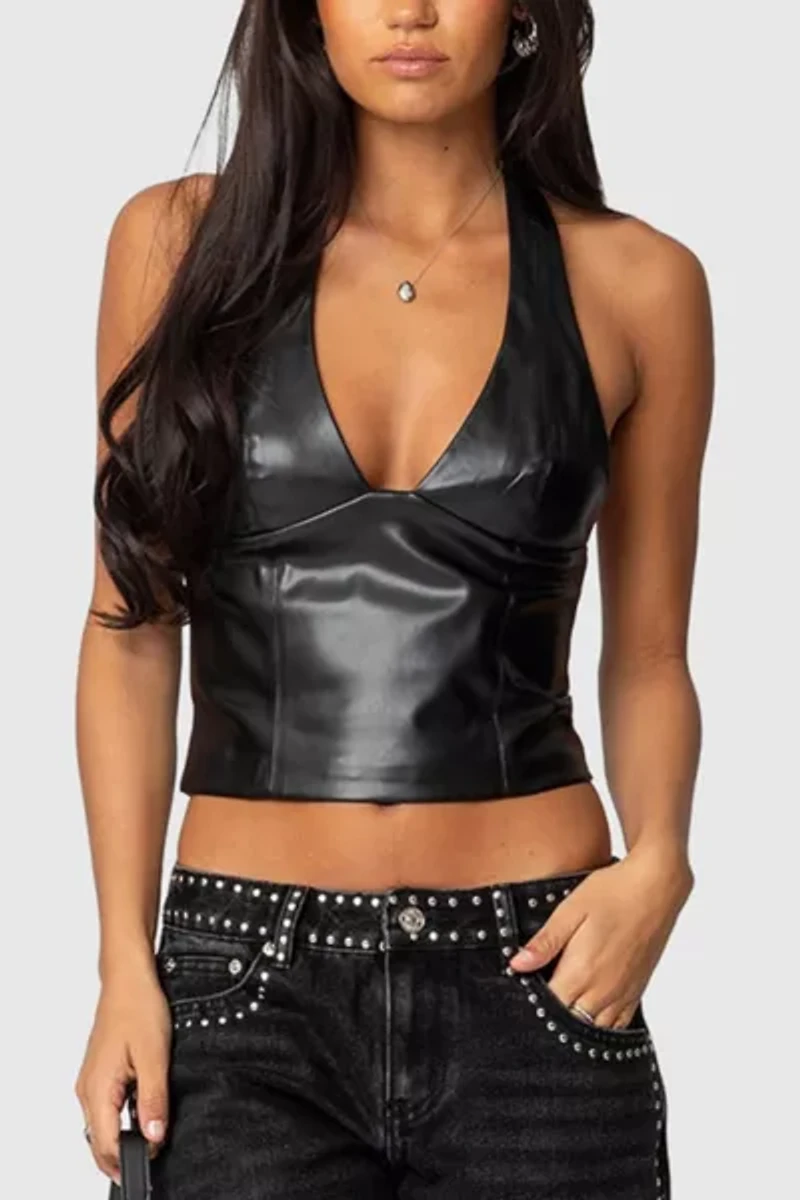 Edikted Tana Faux Leather Halter Top