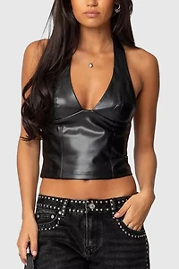 Edikted Tana Faux Leather Halter Top