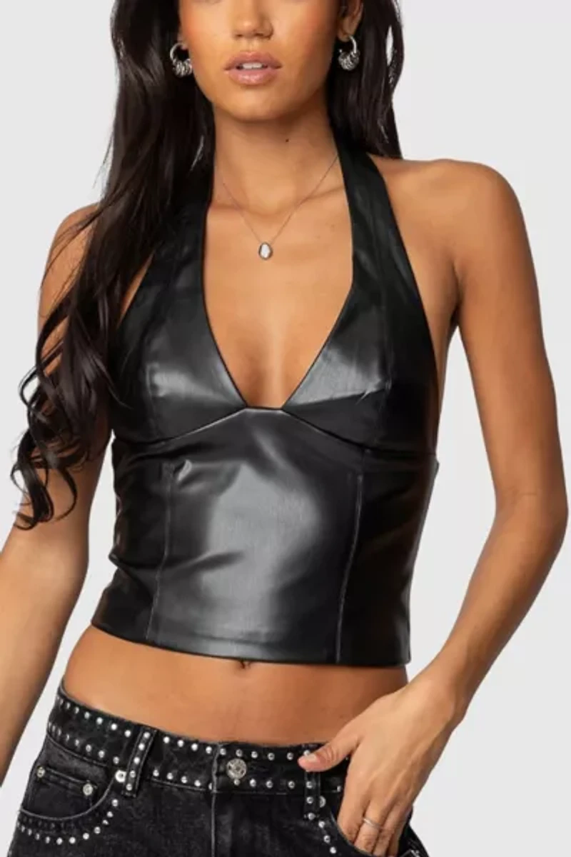 Edikted Tana Faux Leather Halter Top