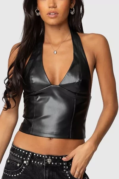 Edikted Tana Faux Leather Halter Top