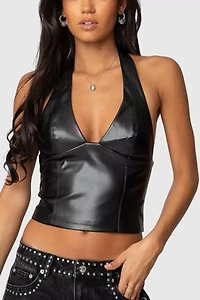 Edikted Tana Faux Leather Halter Top