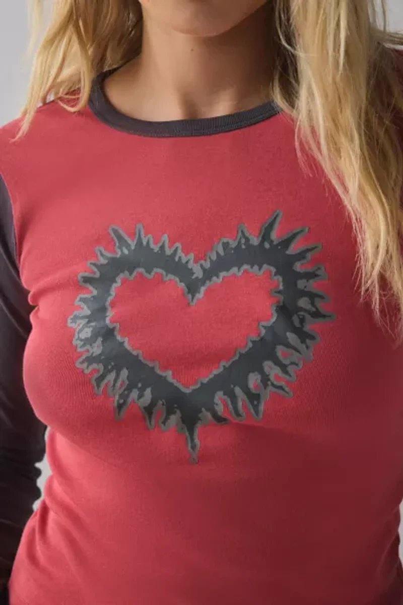 Grunge Heart Graphic Raglan Long Sleeve Baby Tee