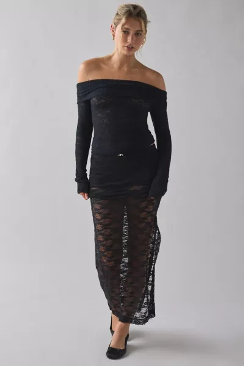 Kimchi Blue Lily Sheer Lace Long Sleeve Off-The-Shoulder Top