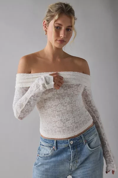 Kimchi Blue Lily Sheer Lace Long Sleeve Off-The-Shoulder Top
