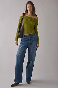 Kimchi Blue Lily Sheer Lace Long Sleeve Off-The-Shoulder Top