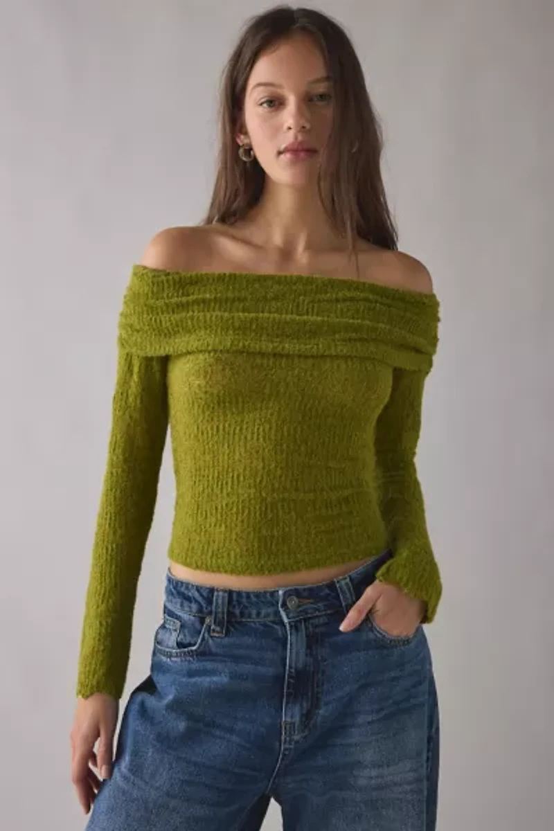 Kimchi Blue Lily Sheer Lace Long Sleeve Off-The-Shoulder Top