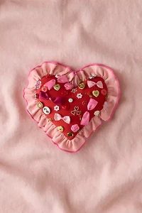 Beaded Heart Ruffle Throw Pillow