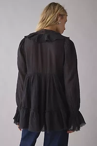 Kimchi Blue Mona Lace Trim Ruffle Babydoll Tunic Blouse