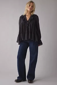 Kimchi Blue Mona Lace Trim Ruffle Babydoll Tunic Blouse
